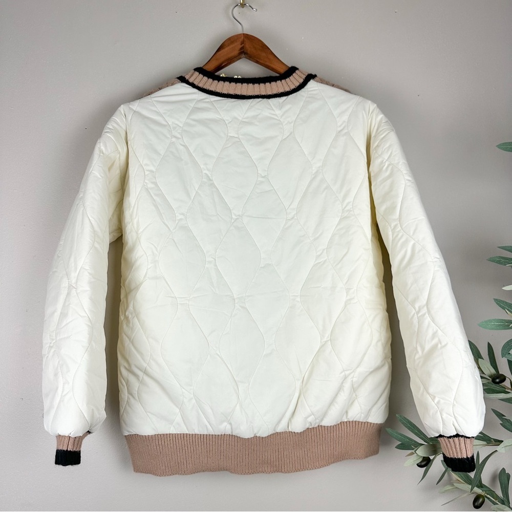 POLAGRAM Women's Braided Harmony Button Quilted Cardigan Bomber Jacket Beige Tan - Picture 5 of 10